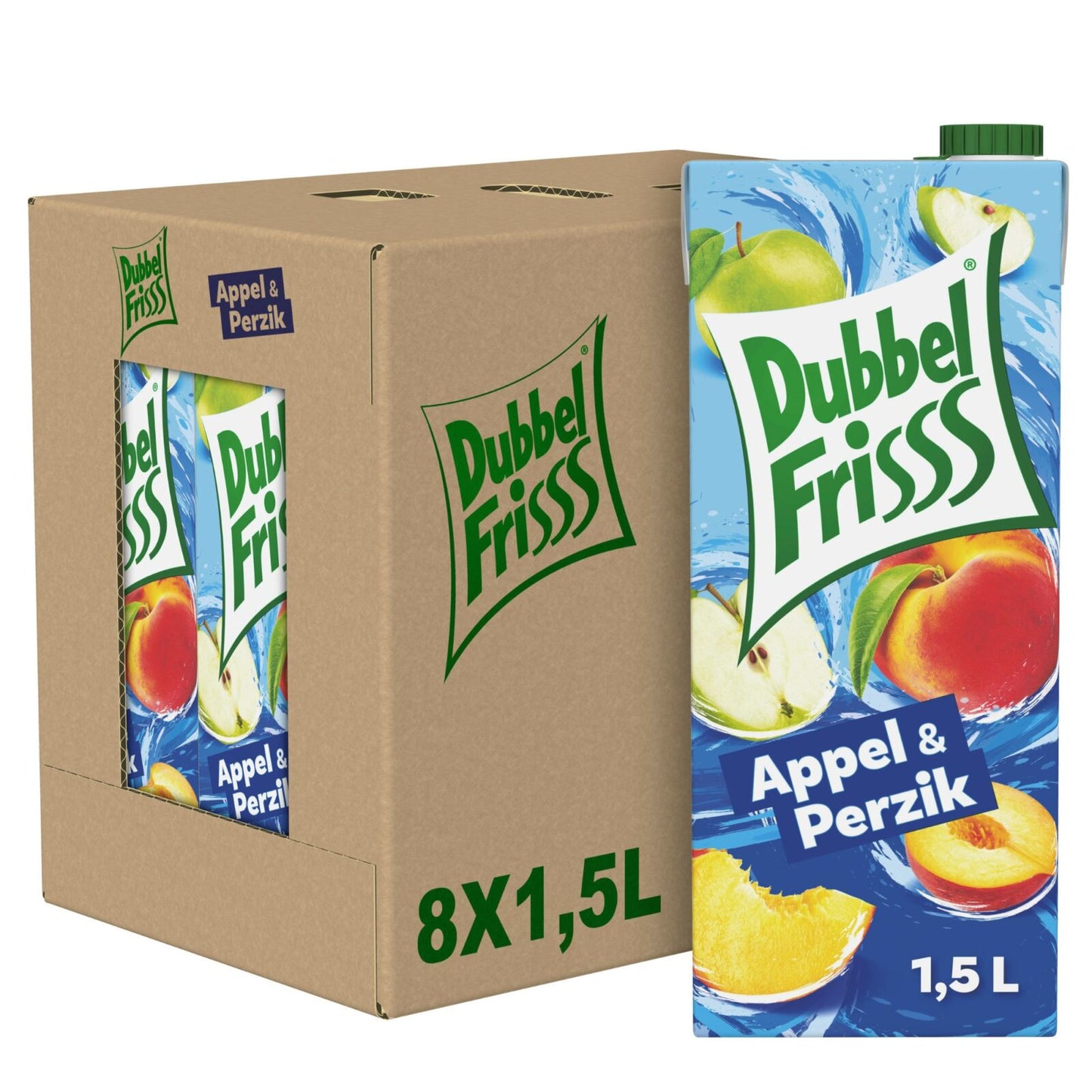 Dubbelfrisss - frisdrank - appel-perzik - 8 x 1,5l