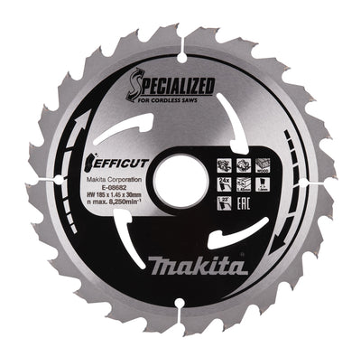 Accesorios makita hoja de sierra circular madera efficut 185x30x1.45 24t 23g - e-08682