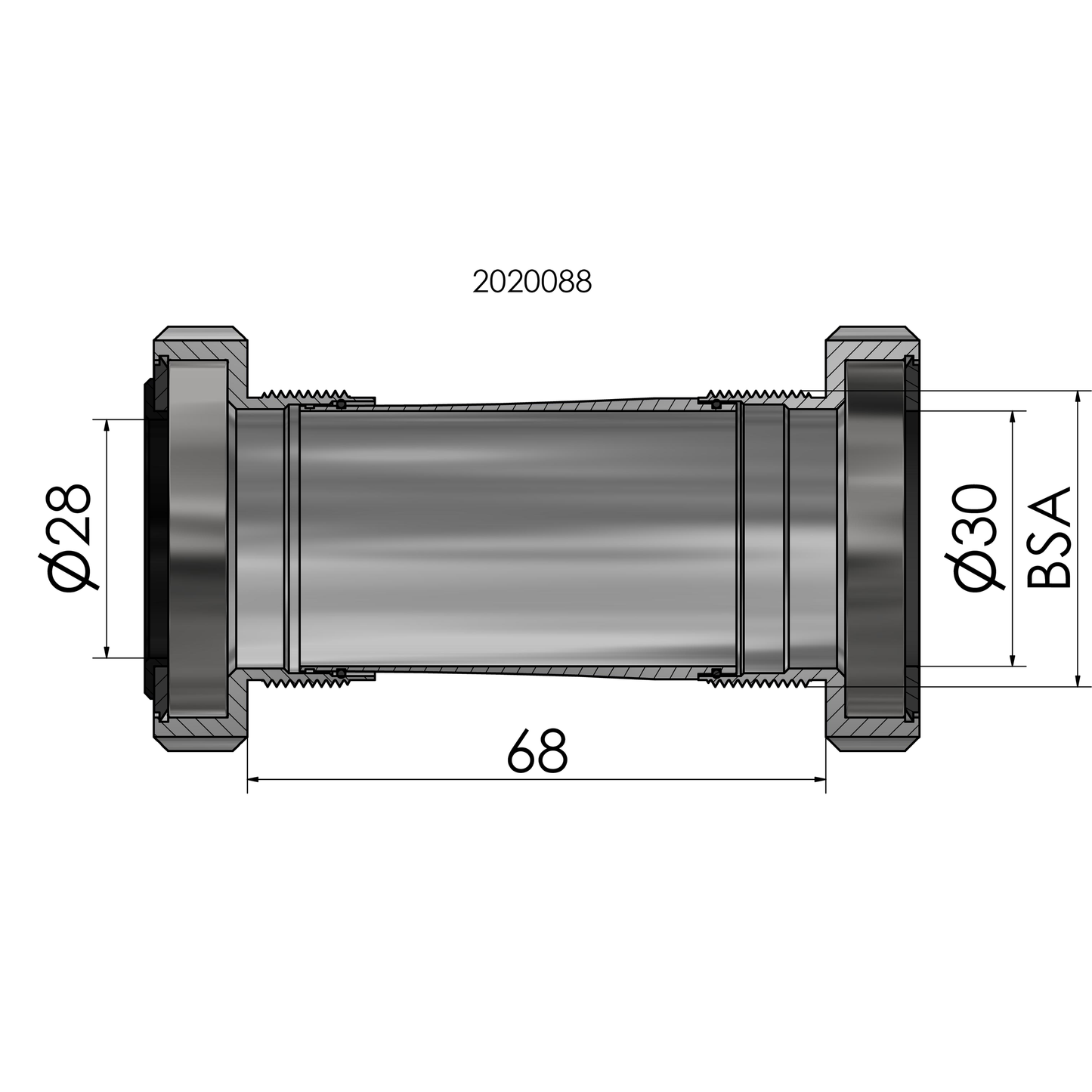 Trapas Elvedes Thread fit BSA voor Praxis road MTB 68-73 mm