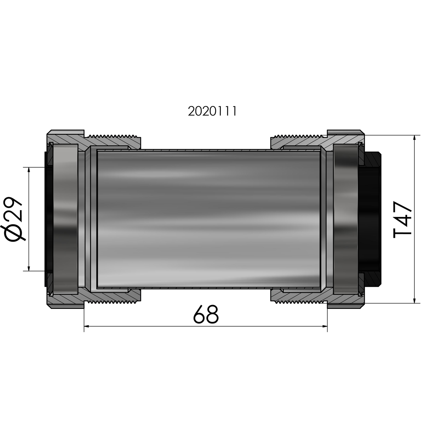 Ploadet Elvedes Hift Fit T47 SRAM DUB EXTERNA 68 mm
