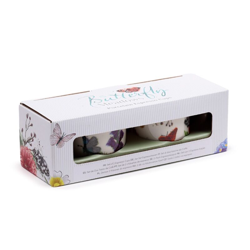 Butterfly Meadows set 2 tazas de espresso de porcelana