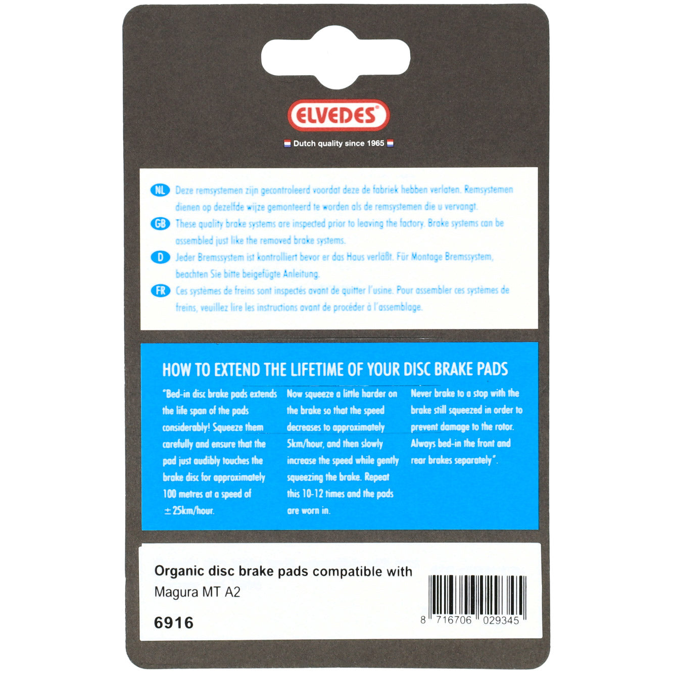 Bloques de freno de disco de Elvedes 6916 suave