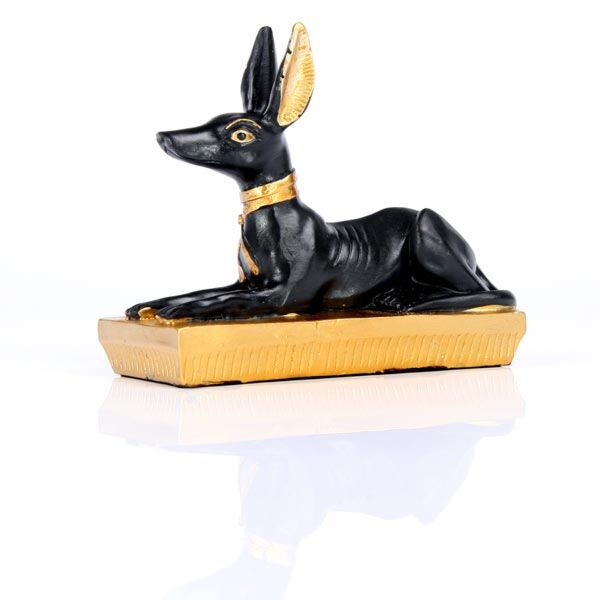 Egitto - Anubi in oro nero appoggiato all'indietro