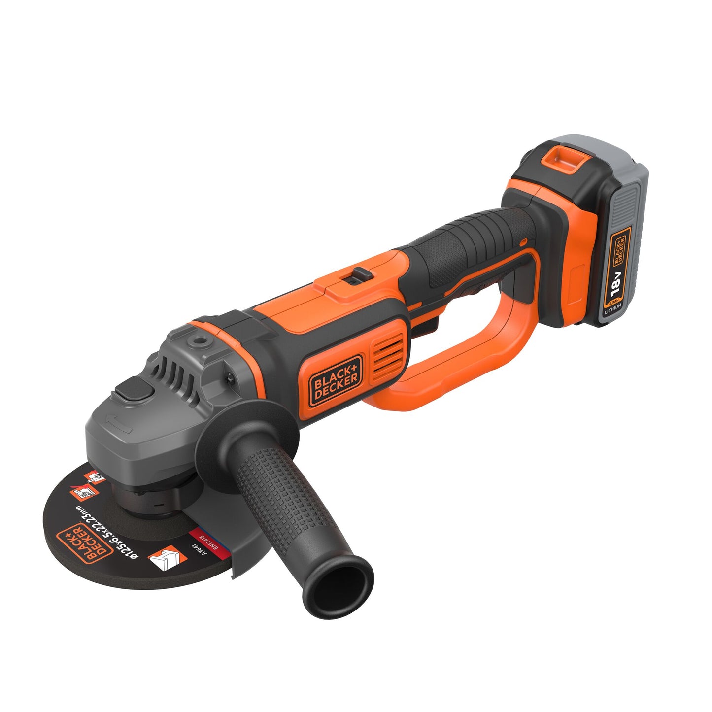 Amoladora angular black+decker bcg720m1 18v 4.0ah | Funda protectora de 125 mm | 1x batería 18v 4.0ah + cargador rápido 1a | bolsa blanda | manija lateral - bcg720m1-qw