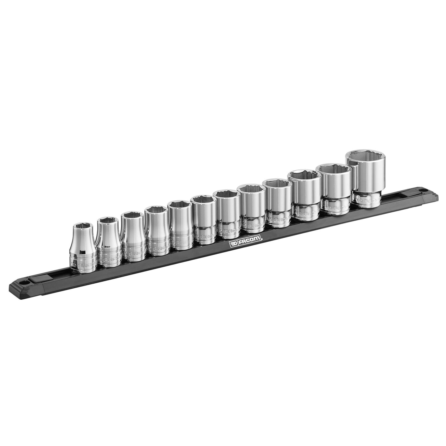Juego de vasos Facom ogv® | 1 2” 6 lados | 12 piezas sobre riel - s.40egrppb