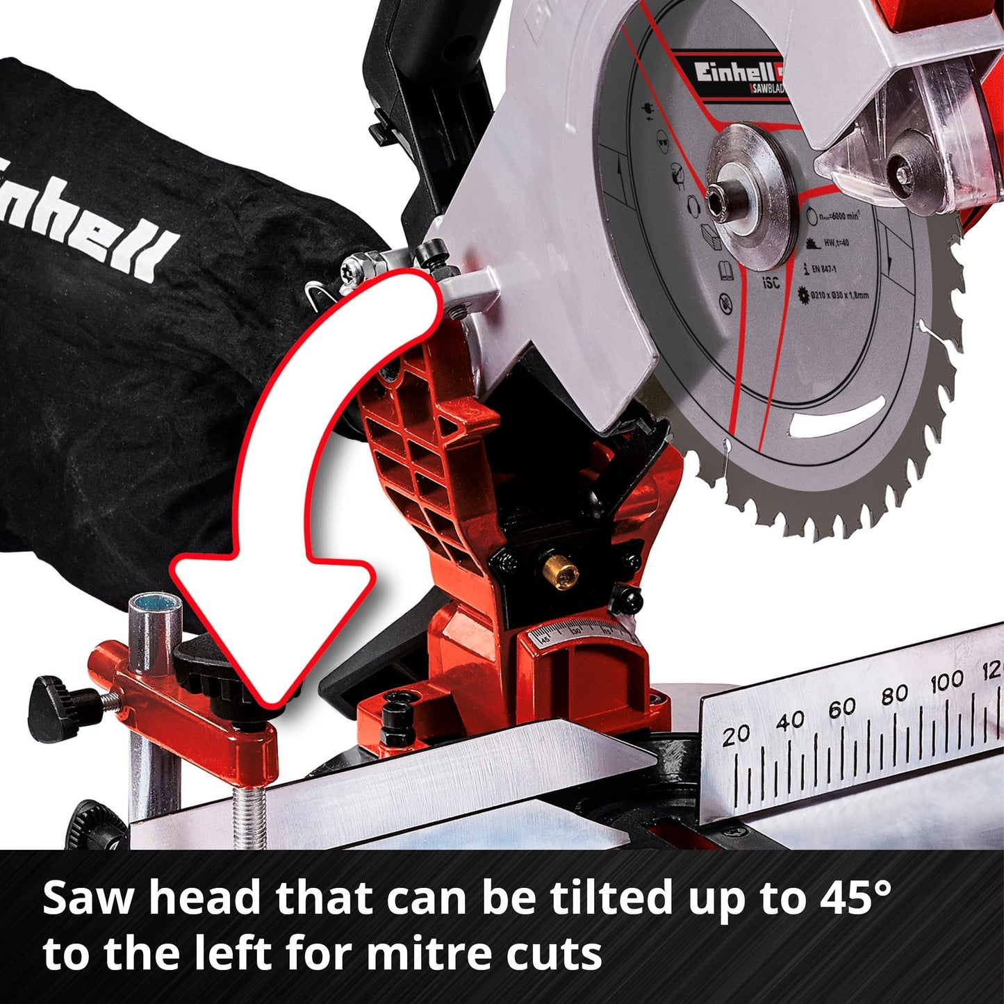 Einhell accu kap verstekzaag te-ms 18 210 li-solo afkort- en verstekzaag (rood zwart, accu en oplader niet inbegrepen)