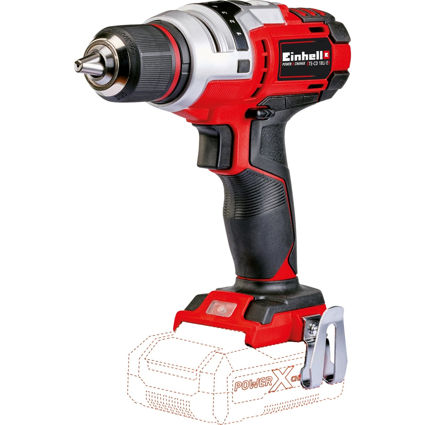 Einhell accu boor- schroefmachine te-cd 18 li e solo schroeftol (rood zwart, accu en oplader niet inbegrepen)