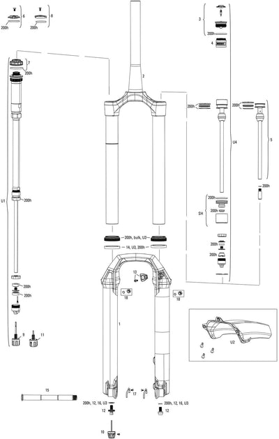 Rockshox verende voorvork pike ultimate rc2 sus.fork rs pike ult.rc2 27,5 boost red 130mm