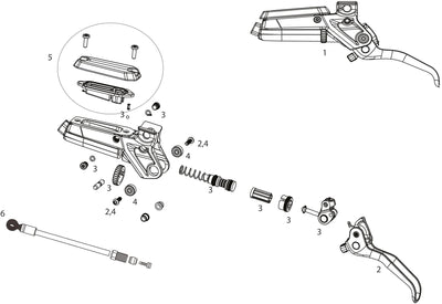 Sram remgreep level stealth silver rem rechts 2000mm alu remgreep 2 piston