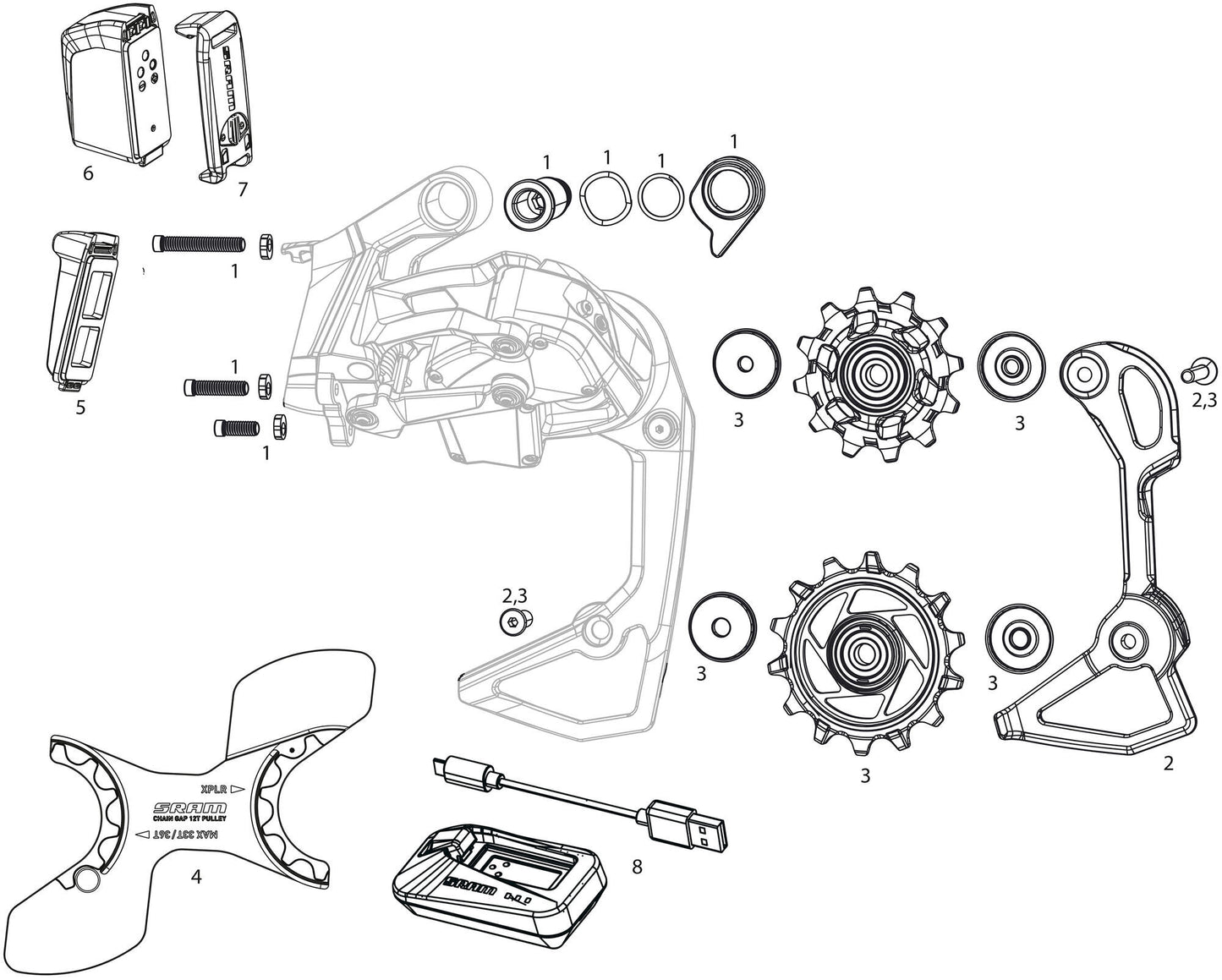 Derail posteriore SRAM. AXS E1 10-28 36T