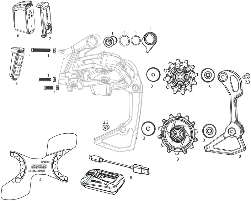 Derail posteriore SRAM. AXS E1 10-28 36T