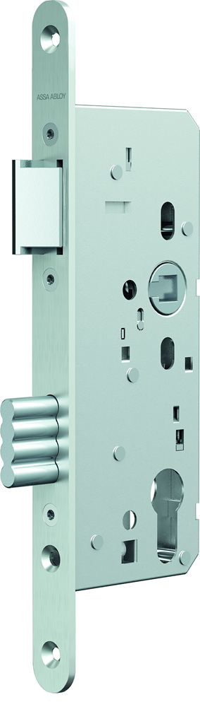 Serratura Assa Abloy N1000 | dm65mm | pc72mm | foro manovella 8mm | frontale in acciaio inox 20x235mm arrotondato | scrocco in zama nichelato | dottor 1+3 2+4 - 10049483