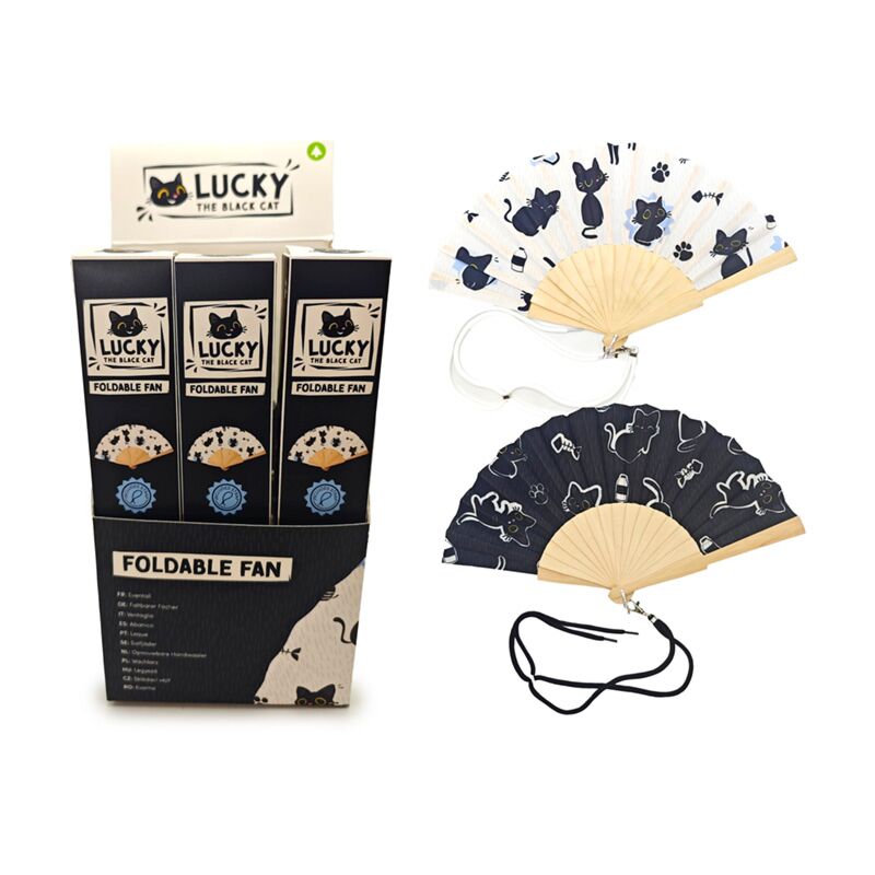 Lucky il ventaglio pieghevole a forma di gatto nero