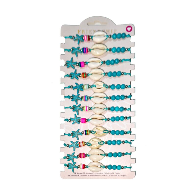 Braccialetti alla moda: perline blu con conchiglie e stelle marine