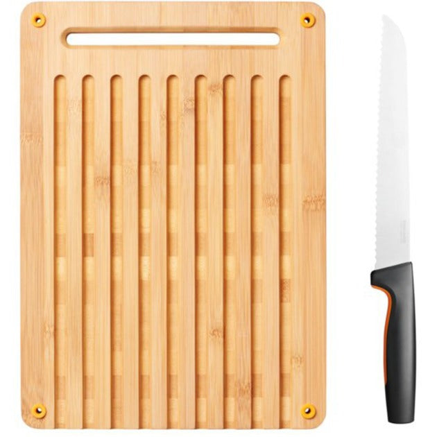 Fiskars Functional Form Set tagliere per pane e coltello in bambù