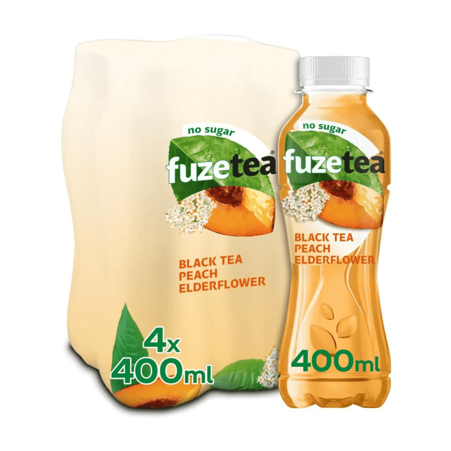 Fuze té melocotón negro flor de saúco sin azúcar pet (6x 400ml)