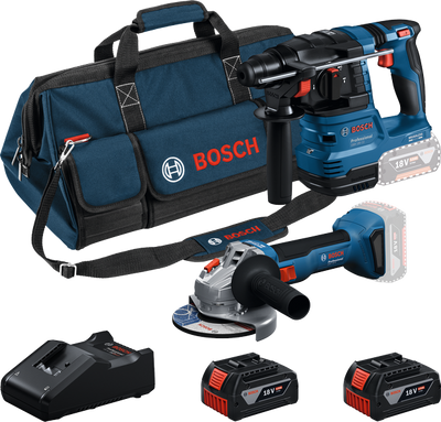 Bosch blauw accutoolkit combipack 18v gws 18v-8 + gbh 18v-22 | 2x gba 18v 4,0 ah + lader gal 18v-40 - 0615v0003c