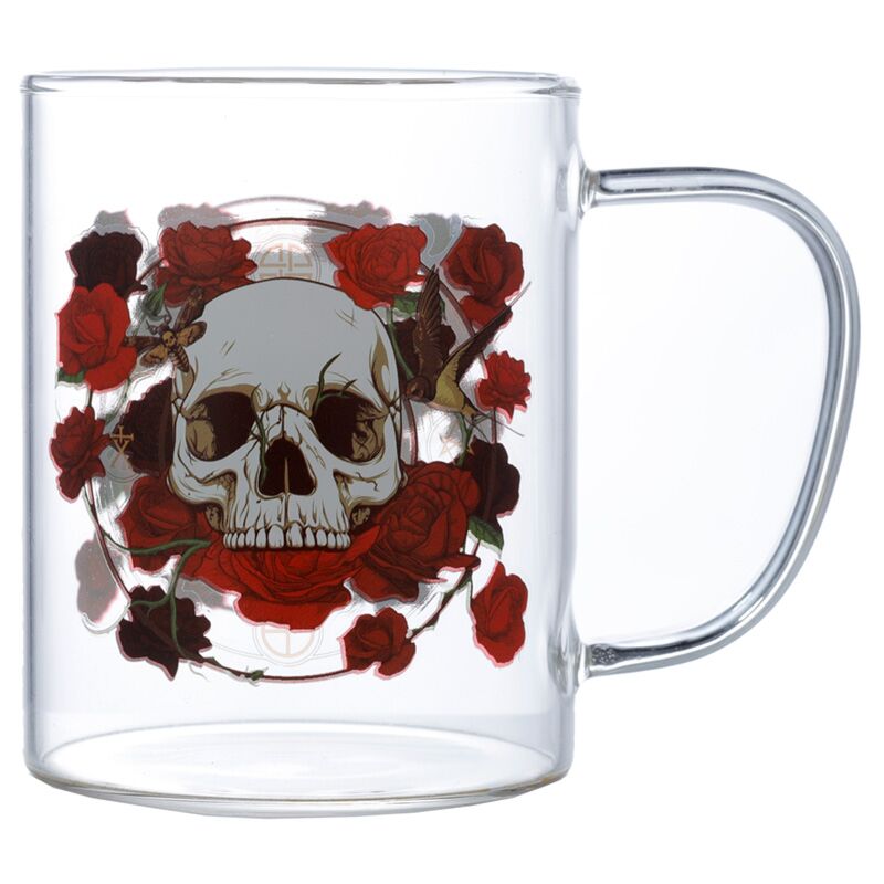 Tazza da tè in vetro rose di cranio