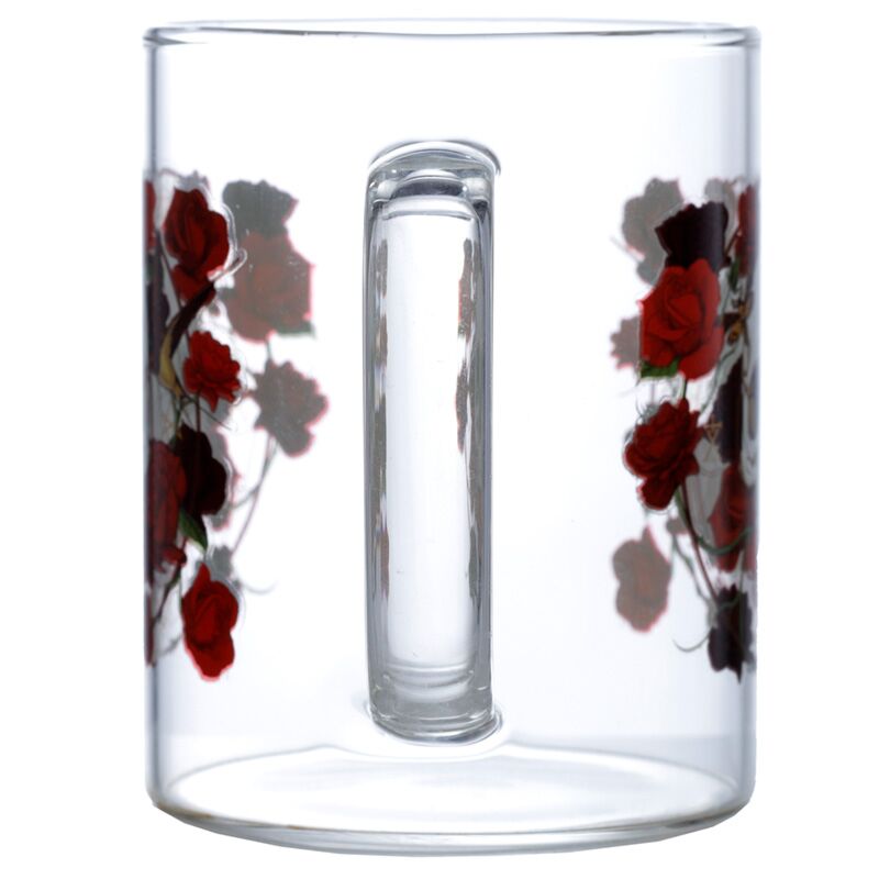 Tazza da tè in vetro rose di cranio
