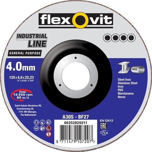 Flexovit cbs industriale 115x4.5x22.23 a30s t27 pz acciaio inox | 20 pezzi