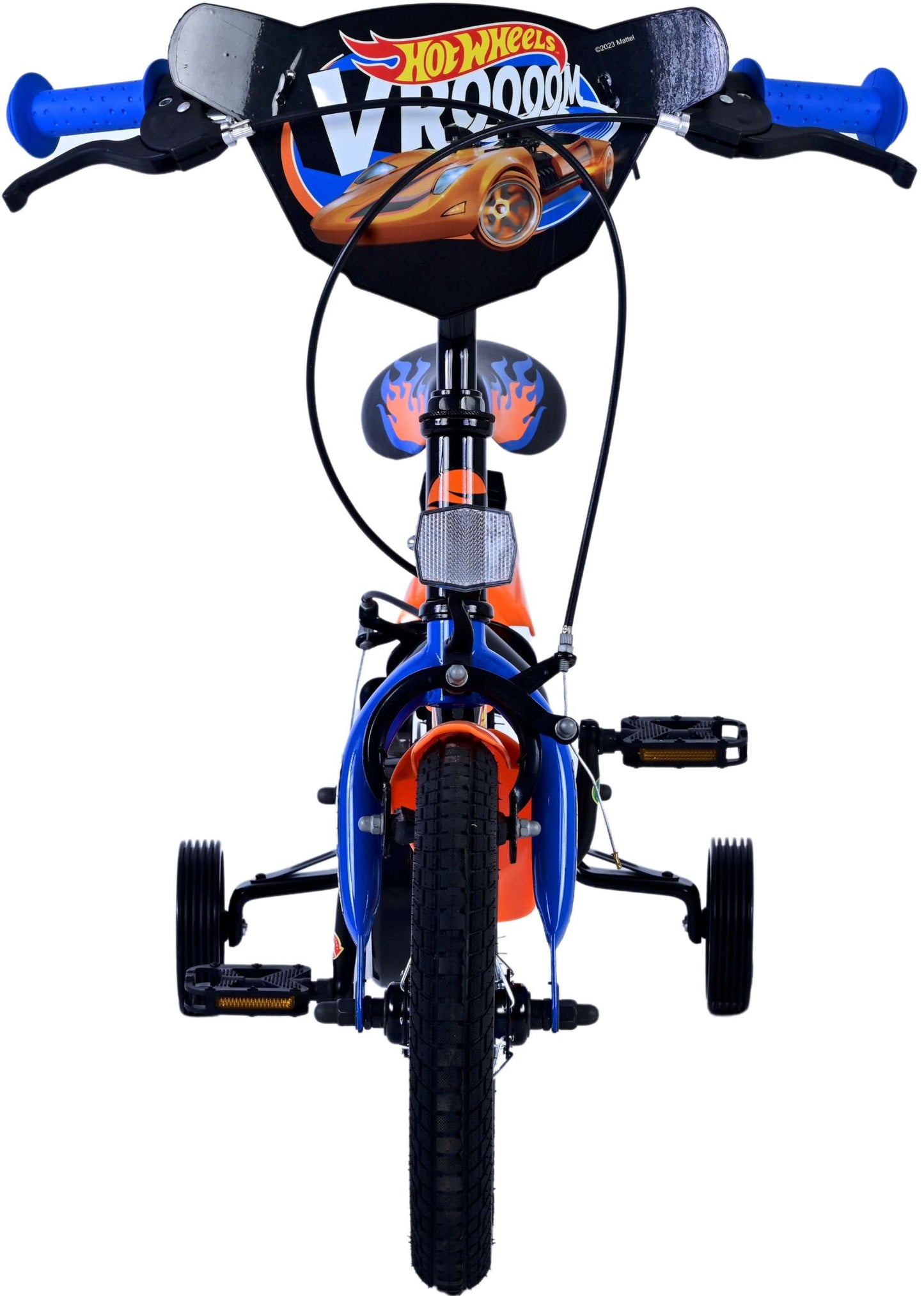 Volare hot wheels kinderfiets - jongens - 12 inch - zwart oranje blauw - twee handremmen