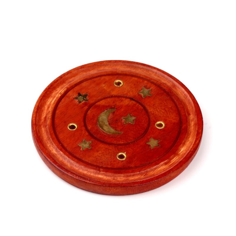 Mango Wood Round Incenter Suportador de luna Stars Enlay