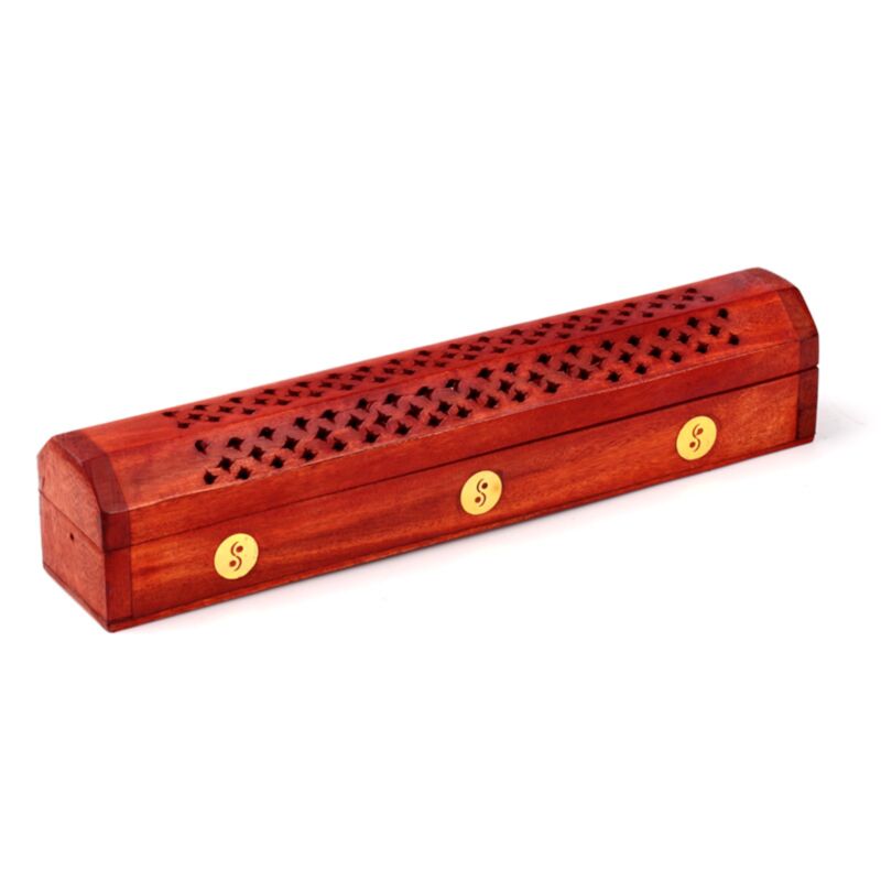Caja de soporte de incienso de madera de mango yin yang inserción