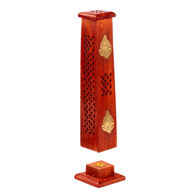Mango hout wierookhouder toren chinese boeddha