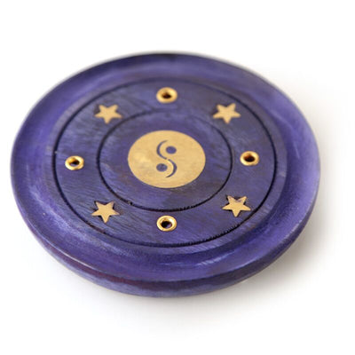 Madera de mango yin yang alrededor de titular de incienso morado