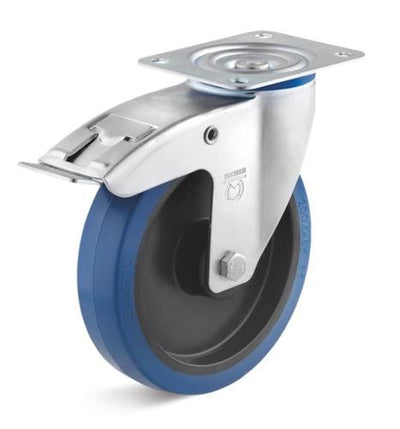 Ruota girevole Torwegge con freno in gomma blu ø100 plastica