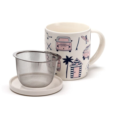 VW T1 Volkswagen Van Explore - Taza de porcelana con tapa del infusor de té
