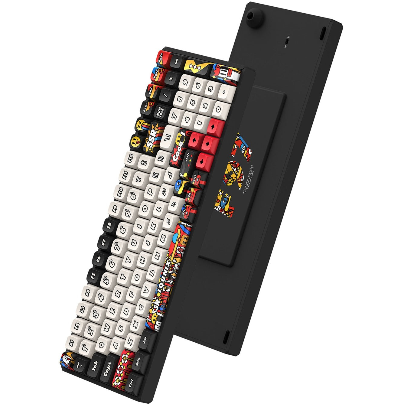 Iqunix f97 graffiti diary wireless mechanical keyboard, gaming toetsenbord (zwart wit, us lay-out, cherry mx silent red, rgb leds, 96%, hot-swappable, pbt, 2.4ghz | bluetooth 5.1 | usb-c)