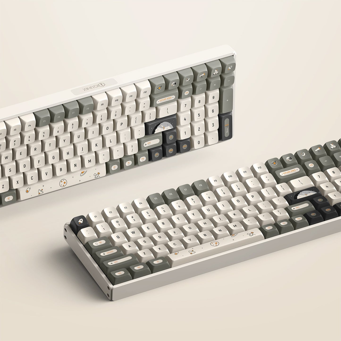 Iqunix f97 hitchhiker wireless mechanical keyboard, gaming toetsenbord (grijs wit, us lay-out, cherry mx brown, rgb leds, 96%, hot-swappable, pbt, 2.4ghz | bluetooth 5.1 | usb-c)