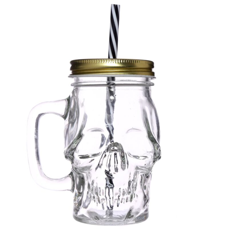 Skull -Amaped Mason Jar Glass Brinking Tazza con paglia e copertura