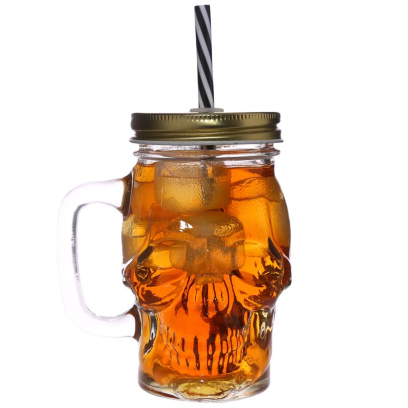 Skull -Amaped Mason Jar Glass Brinking Tazza con paglia e copertura