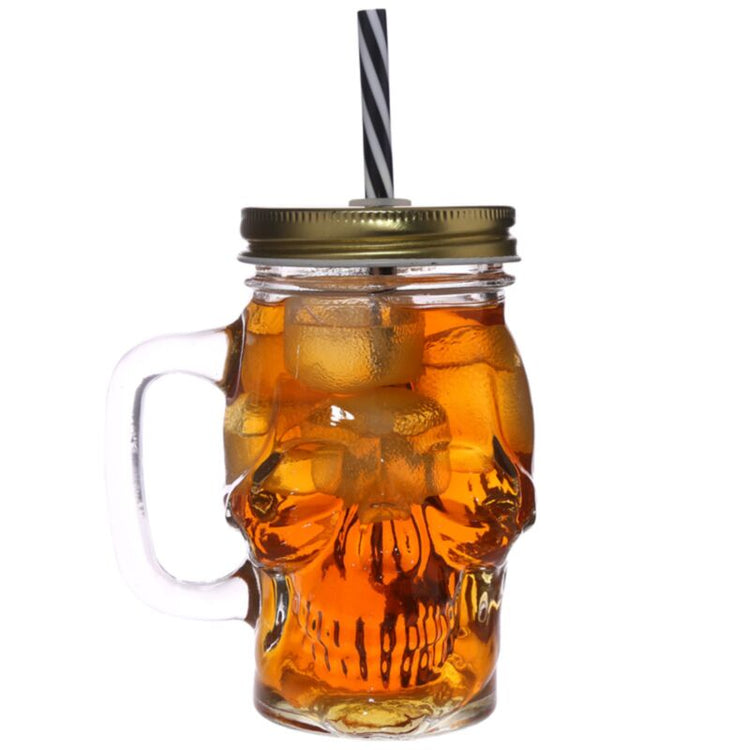 Skull -Amaped Mason Jar Glass Brinking Tazza con paglia e copertura