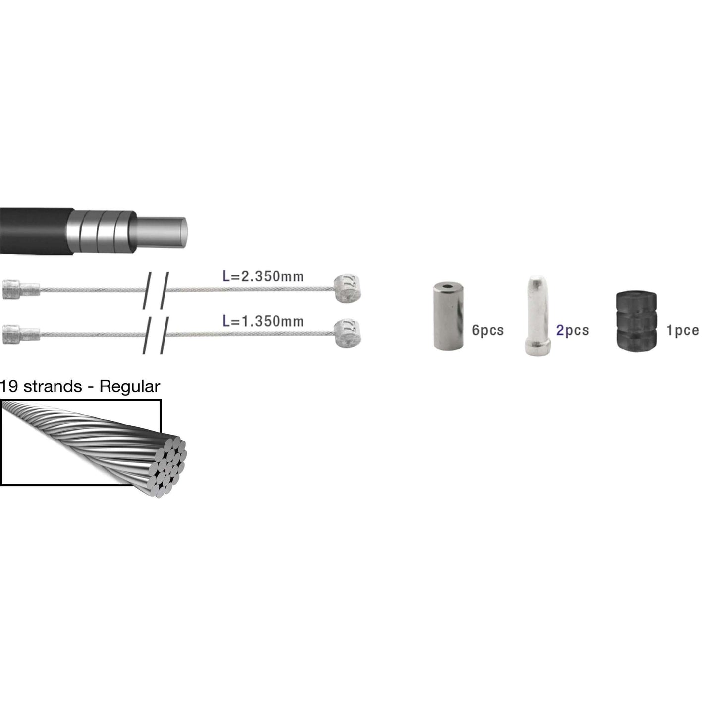 Brake cable set Universal 2015009 Black 8-piece