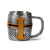 Taza de cerveza decorativa de casco medieval caballero plateado y dorado