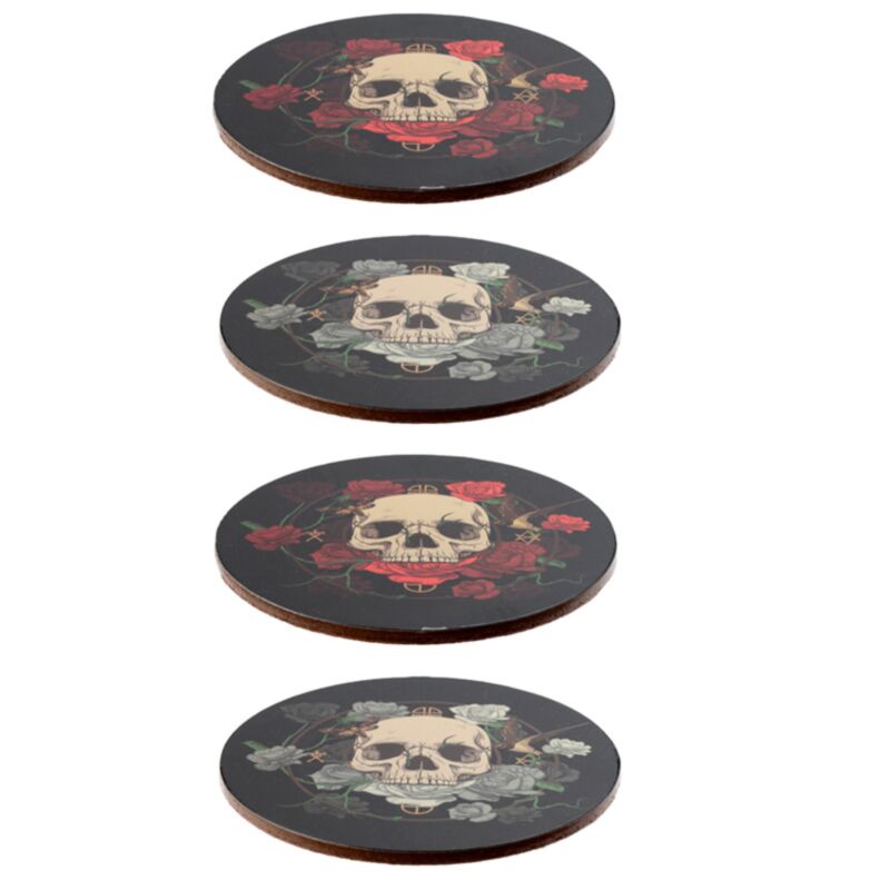 Set di rose del cranio 4 sottobicchieri
