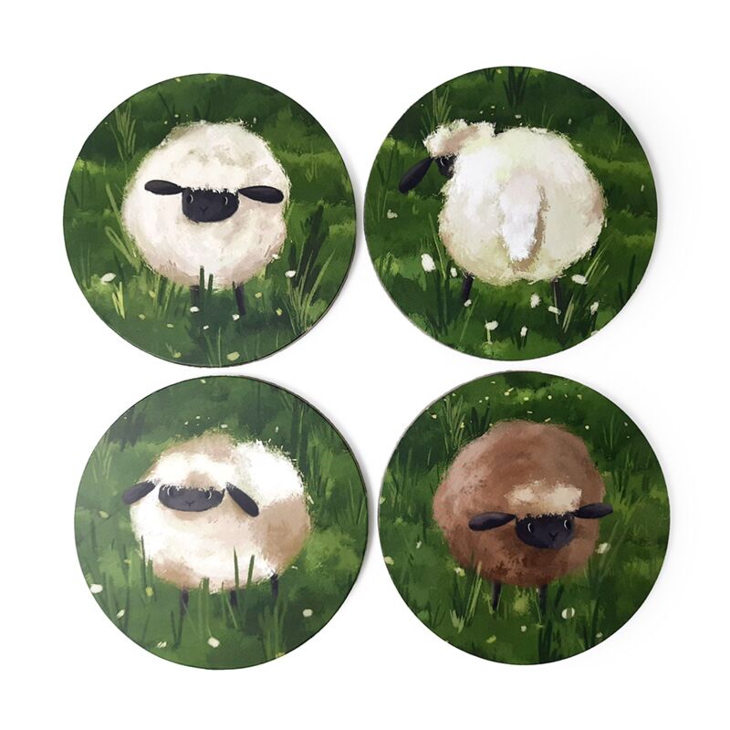 Juego de 4 posavasos de ovejas.