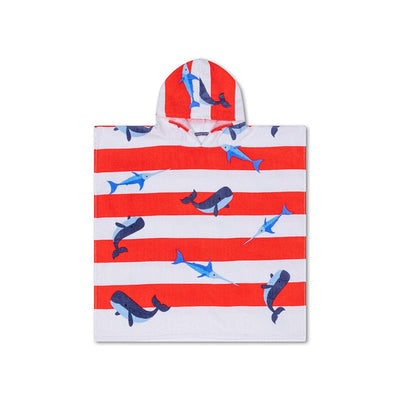 Rayas oceánicas | Poncho de playa blanca roja 65 x 65 cm