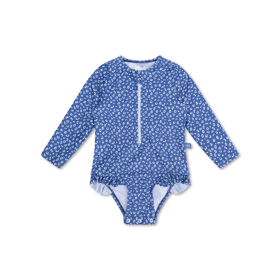 Leopardo | Abita da bagno UV per ragazze blu con maniche lunghe