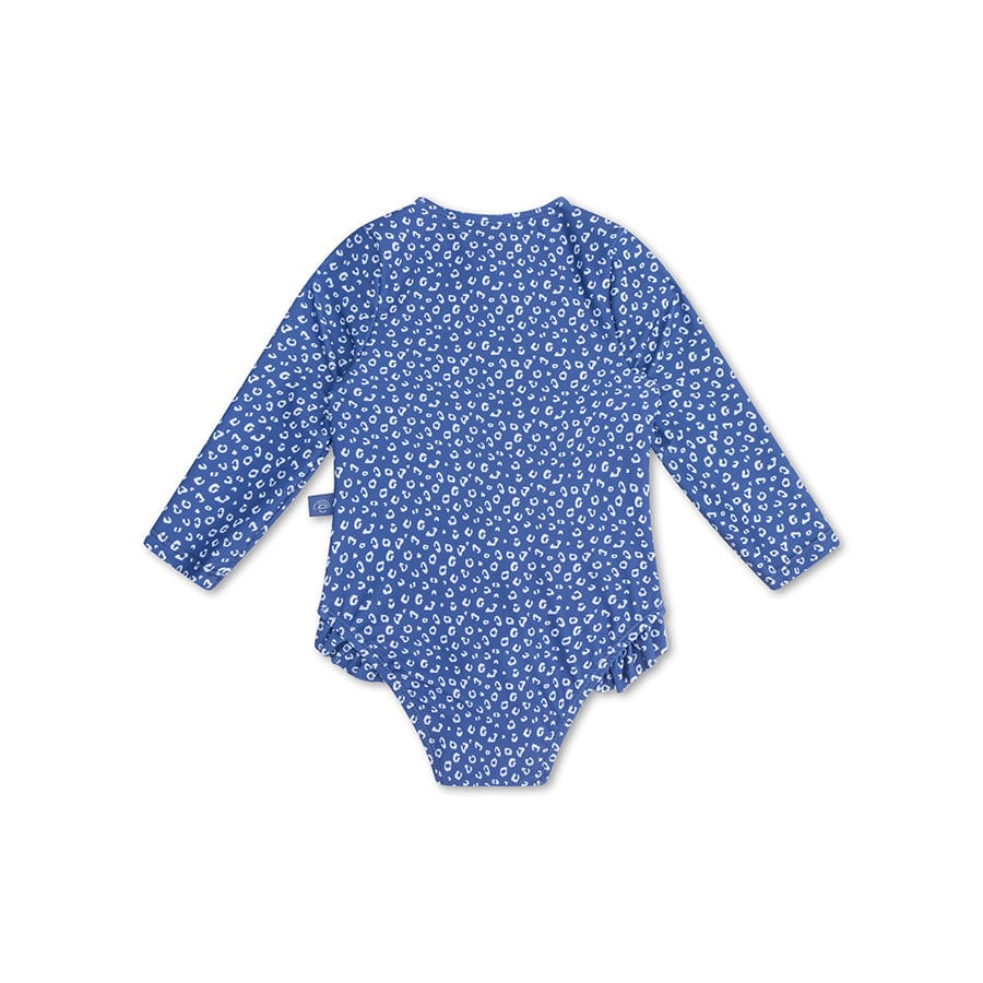 Leopardo | Abita da bagno UV per ragazze blu con maniche lunghe