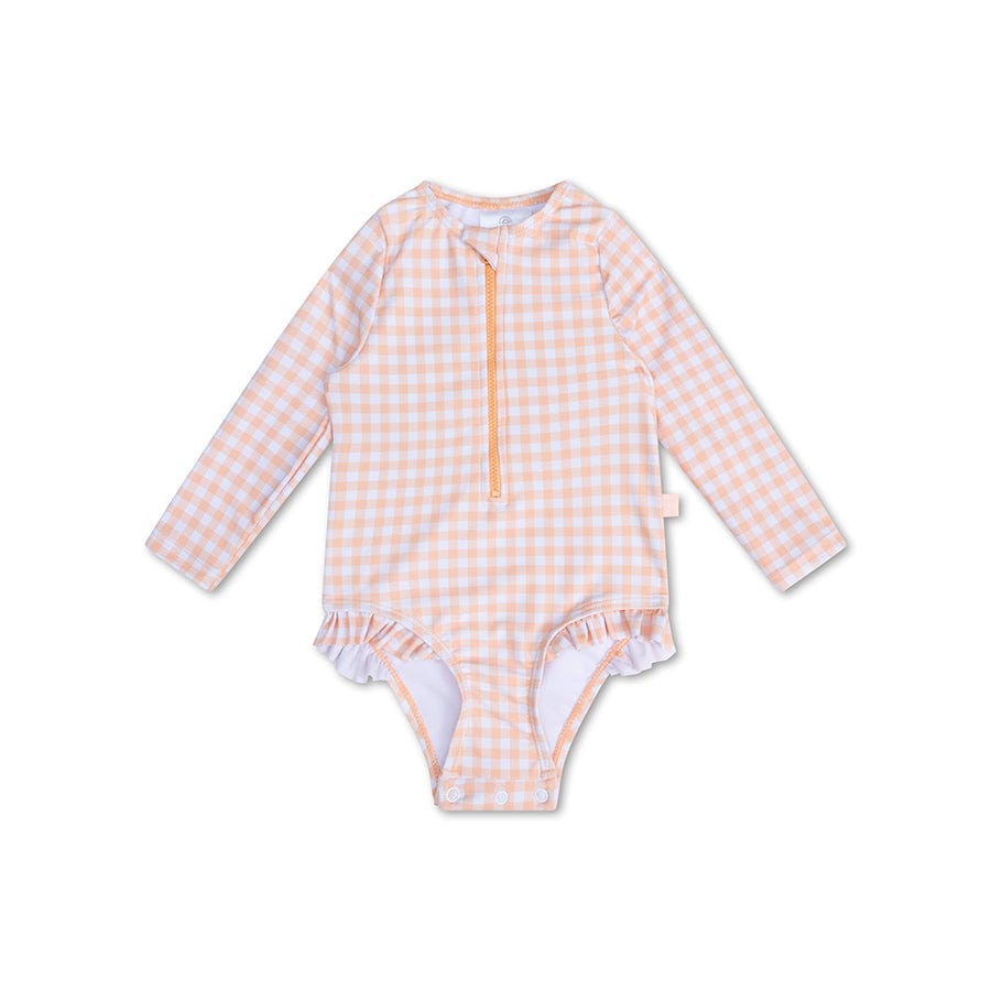 Sunset Grid | Abito da bagno UV arancione arancione con maniche lunghe