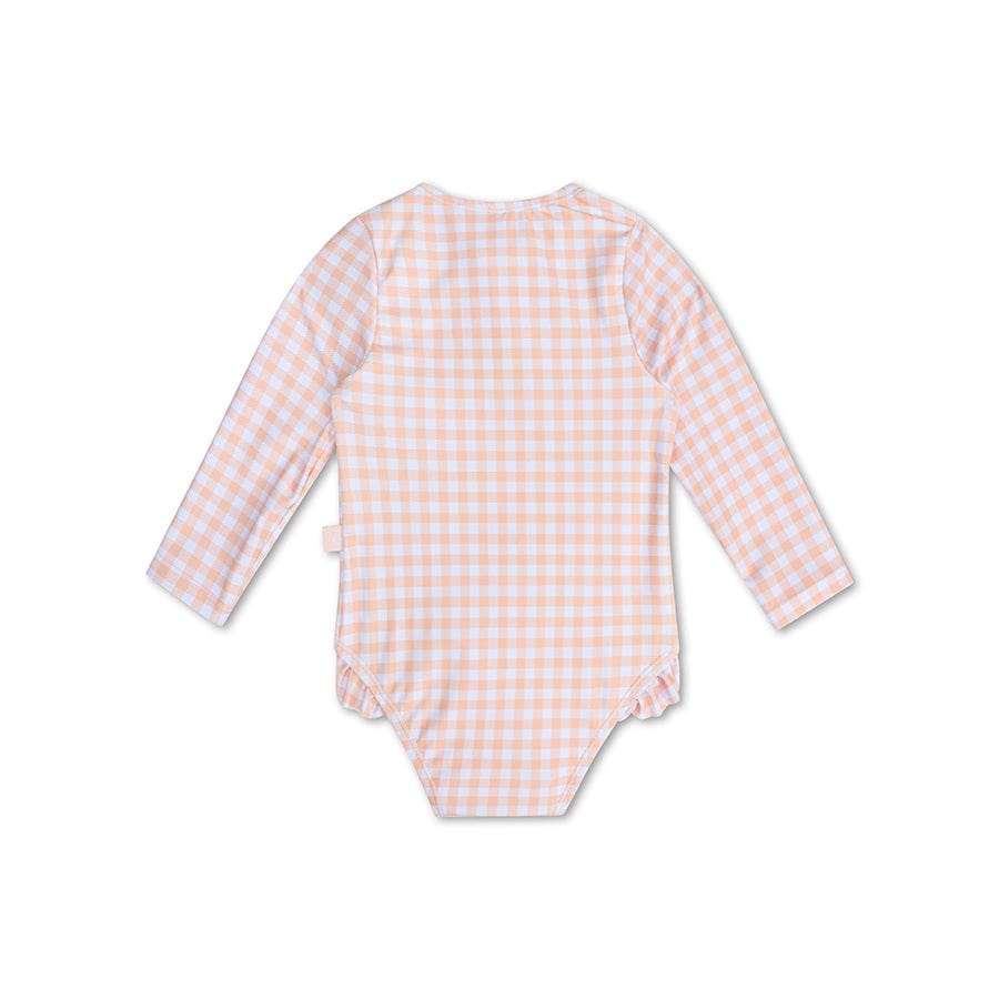 Sunset Grid | Abito da bagno UV arancione arancione con maniche lunghe