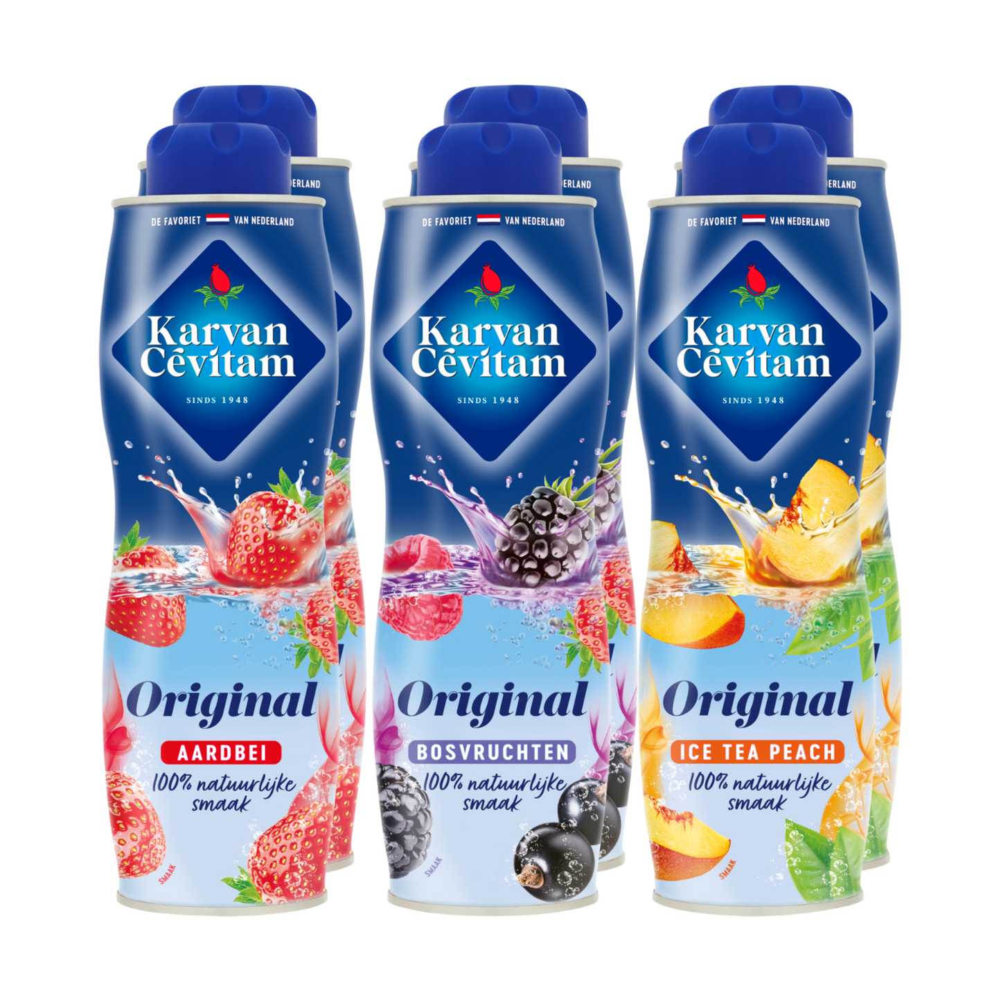 Karvan cevitam combi pack aardbei, bosvruchten en ice tea perzik (6x 600ml)