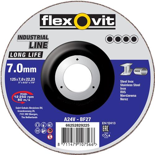 Flexovit abs industrial 125x4x22,23 a24v t27 acero inoxidable | 20 piezas
