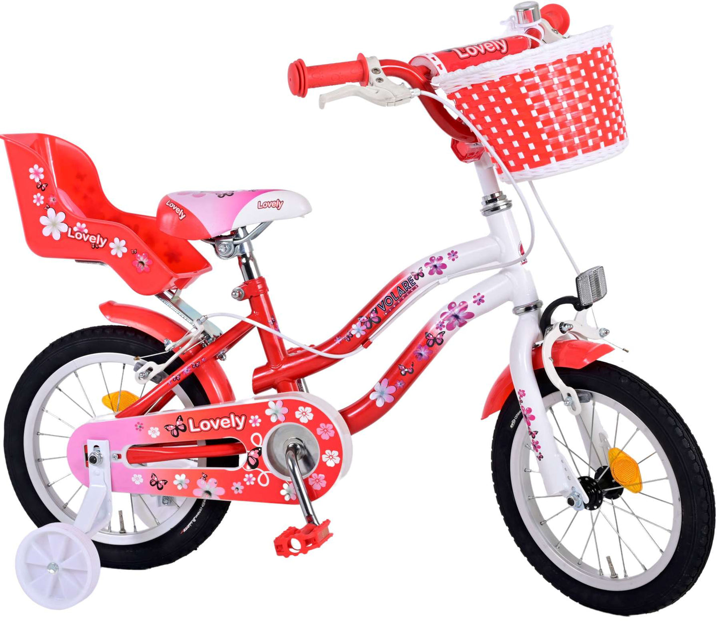 Biciclette per bambini adorabili Volare - Girls - 14 pollici - Bianco rosso - Freni a due mani