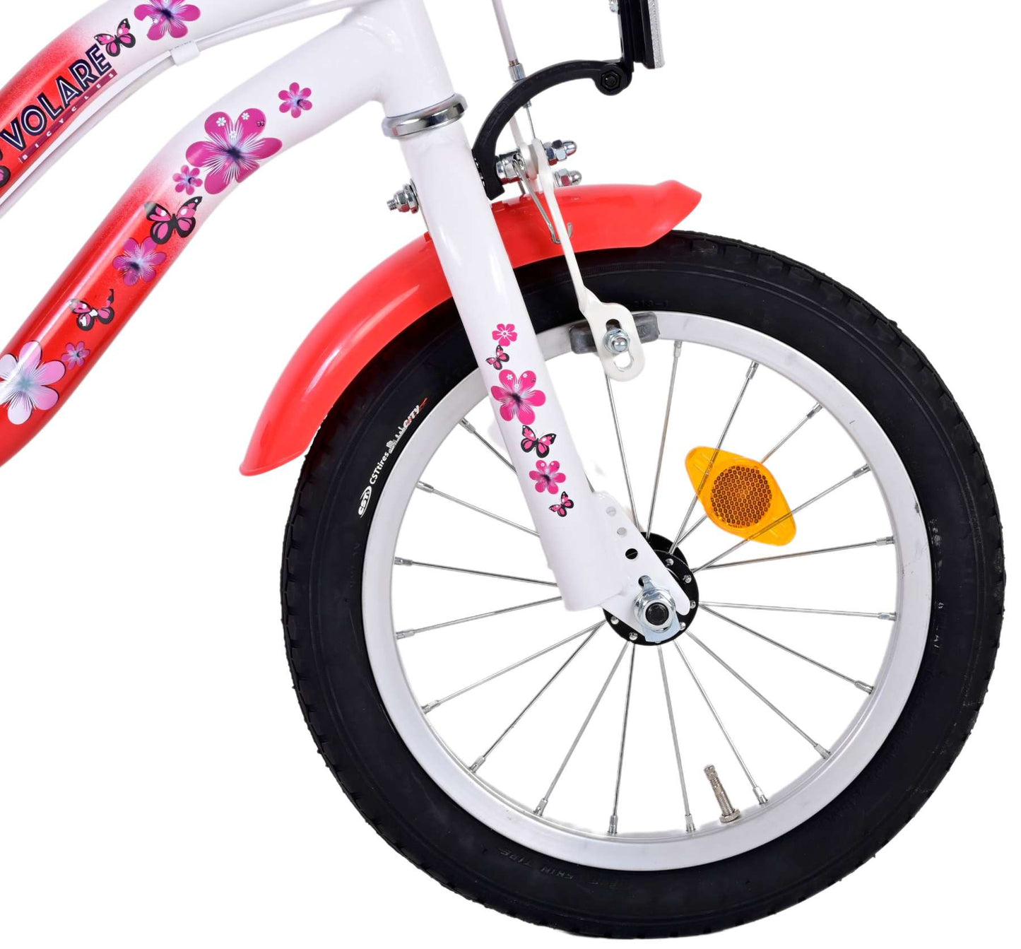 Biciclette per bambini adorabili Volare - Girls - 14 pollici - Bianco rosso - Freni a due mani