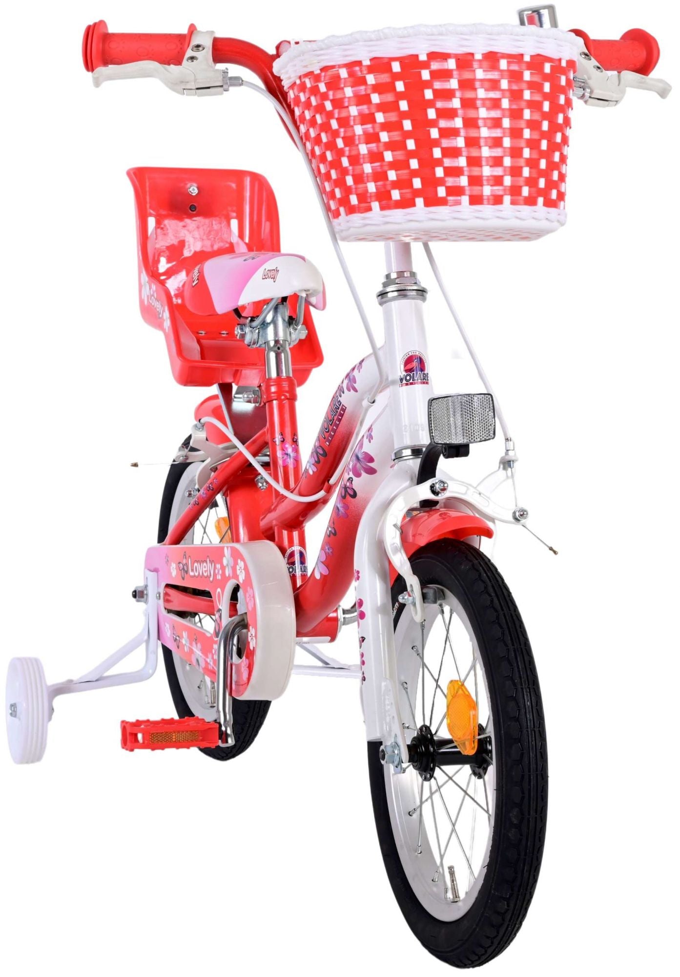 Biciclette per bambini adorabili Volare - Girls - 14 pollici - Bianco rosso - Freni a due mani